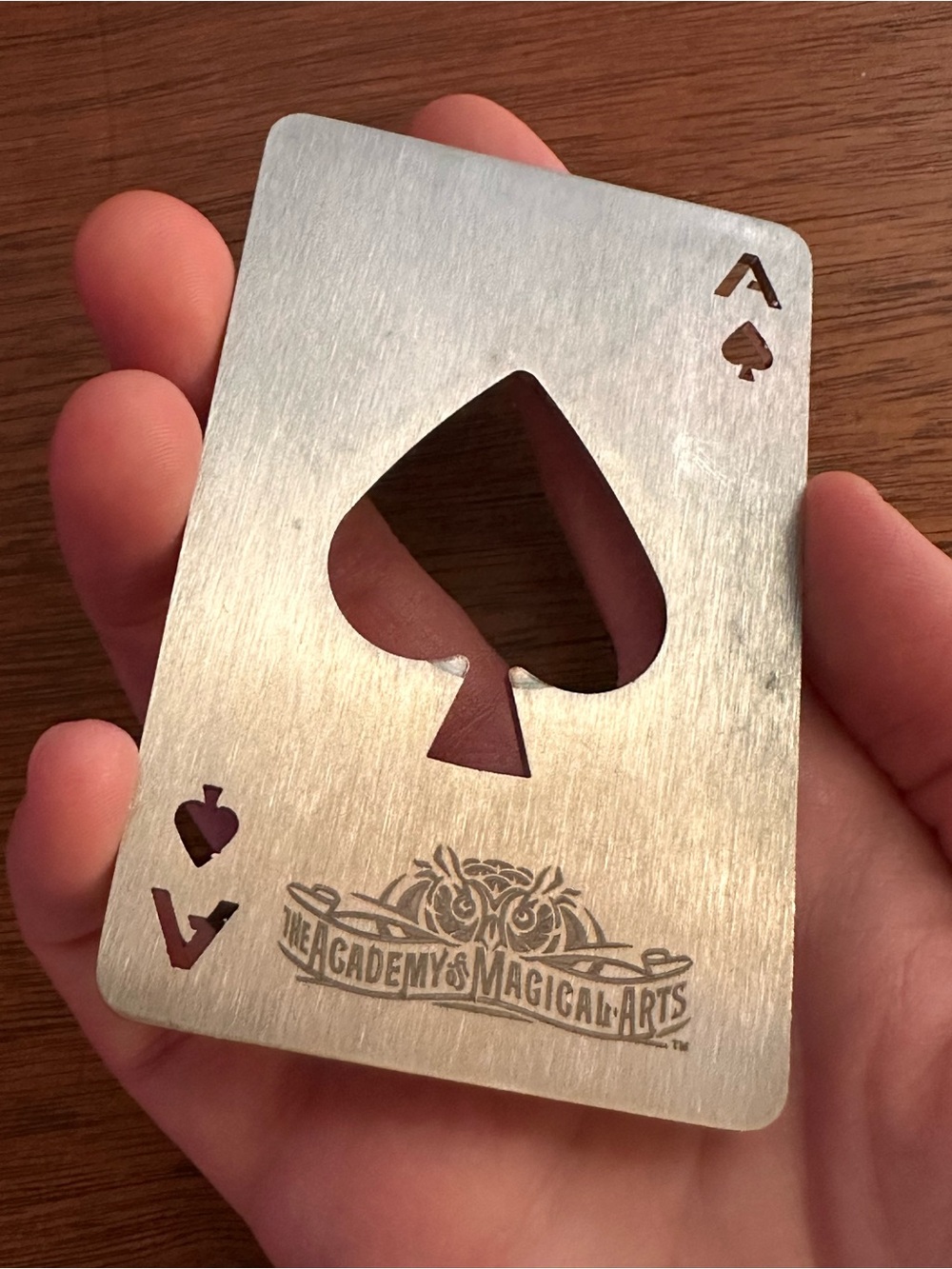 The Academy of Magical Arts Ace of Spades Metal Card Bottle Opener - Silver